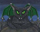 Vampire Cat Bela by Carrie Hawks 8"x10" Ceramic Art Tile with recessed hangers for tabletop or wall hanging purposes Vampire Cat Bela by Carrie Hawks 8"x10" Ceramic Art Tile with recessed hangers for tabletop or wall hanging purposes