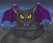 Vampire Cat Vlad by Carrie Hawks   8"x10" Ceramic Art Tile with recessed hangers for tabletop or wall hanging purposes