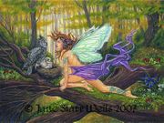 Visit At Owls Nest by Jane Starr Weils   8"x10" Ceramic Art Tile with recessed hangers for tabletop or wall hanging purposes