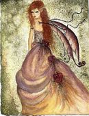 Winter Rose Fairy by Sherri Baldy 8"x10" Ceramic Art Tile with recessed hangers for tabletop or wall hanging purposes Winter Rose Fairy by Sherri Baldy 8"x10" Ceramic Art Tile with recessed hangers for tabletop or wall hanging purposes