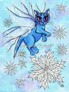 Winter Snowflake Fairy Cat by Carrie Hawks   8"x10" Ceramic Art Tile with recessed hangers for tabletop or wall hanging purposes