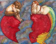 World's Apart  by Katherine Barber   8"x10" Ceramic Art Tile with recessed hangers for tabletop or wall hanging purposes