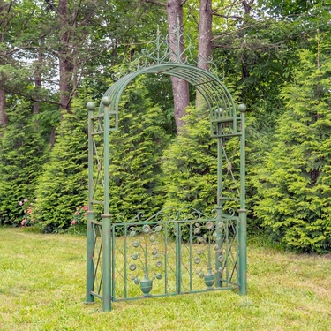 10.5ft. Iron Garden Gate w/Floral Embellishments - Antique Green - Click to enlarge