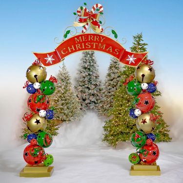 10ft. Iron Christmas Archway w/Jingle Bell Pillars - Click to enlarge