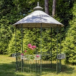 11.25ft. Iron Lace Gazebo w/Flowers Baskets - Antique Green / White Roof