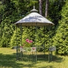 11.25ft. Iron Lace Gazebo w/Flowers Baskets - Antique Green / White Roof