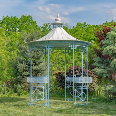11.6ft. Pagoda Style Iron Gazebo w/Side Planters -  Light Blue - Click to enlarge