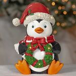 13.5" Penguin Light-Up Christmas Decoration w/Santa Hat