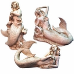 13" Mermaid Statues Decor (Set of 3) - Antique White