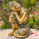 14" Frosted Gold Thinking Buddha Statue