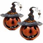 15.75" Halloween Pumpkins w/Witch Hats (Set of 2)