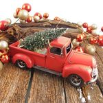 15" Distressed Red Iron Pickup Truck w/Christmas Tree