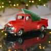 15" Distressed Red Iron Pickup Truck w/Christmas Tree