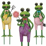 Assorted Metal Frog Garden Stakes (Set of 3)