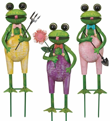 Assorted Metal Frog Garden Stakes (Set of 3) - Click to enlarge