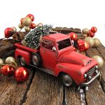 16" Distressed Red Iron Pickup Truck w/Christmas Tree