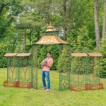 16ft. Long Pagoda Style Iron Garden Gate w/Planters - Green Red Gold