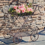 2-Tier Flower Cart Stand w/Moving Wheels - Bronze