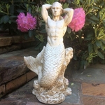 21" Merman Statue - Antique White