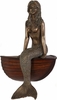 23" Sitting Bronze Mermaid w/Wood Finish Boat