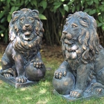 26.5" Magnesium Sentry Lion Statues (Set of 2) - Antique Bronze