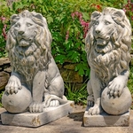 26.5" Magnesium Sentry Lion Statues (Set of 2) - Antique Grey