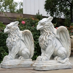 28" Griffin Statues (Set of 2) - Antique Gray