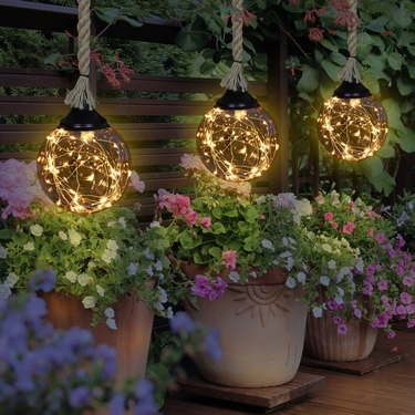 Set of 3 Warm White LED Hanging Balls - Click to enlarge