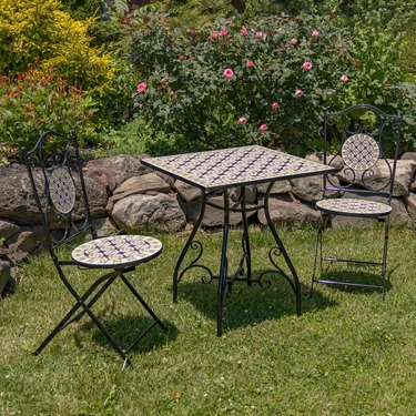 3-Piece Square Mosaic Bistro Set - Navy/Yellow - Click to enlarge
