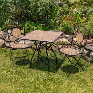 3-Piece Square Mosaic Bistro Set - Tan/Yellow - Click to enlarge
