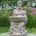 30" Sitting Saint Francis Statue w/Birdbath - Antique Grey