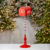 31" Tall Red "North Pole" Metal Mailbox w/Candy Cane Stand