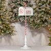 31" Tall White "North Pole" Metal Mailbox w/Candy Cane Stand