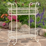32" Oval Iron Basket 2-Tier Plant Stand - Antique White