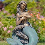 34" Tall Mermaid Sitting on Rock Garden Statue