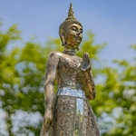 38" Silver Standing Buddha Statue