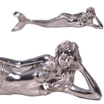 39" Dreamy Mermaid Lying Statue - Silver Leaf Finish