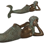 39" Dreamy Mermaid Lying Statue - Verde Bronze Finish