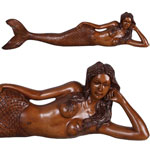 39" Dreamy Mermaid Lying Statue - Wood Finish