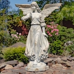 46" Angel w/Billowing Dress & Bird "Maria" - Antique Grey
