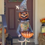 56" Tall Pumpkin Soldier w/Candy Bowl & Multicolor LED Lights 56" Tall Pumpkin Soldier w/Candy Bowl & Multicolor LED Lights