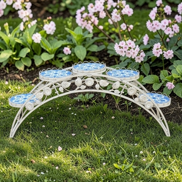 5ft. Santorini Bridge Plant Stand w/Mosaic - Antique White - Click to enlarge