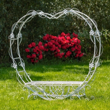 6.8ft. Heart-Shaped Iron Bench - Antique White - Click to enlarge