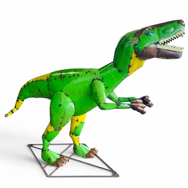 6 Ft. Green Raptor Statue - Recycled Metal - Click to enlarge