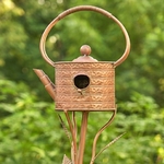 65" Antique Copper Ribbed Teapot Birdhouse Stake 65" Antique Copper Ribbed Teapot Birdhouse Stake