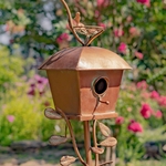65" Antique Copper Square Roof Birdhouse Stake 65" Antique Copper Square Roof Birdhouse Stake
