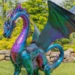 6ft. Giant Metal Dragon Statue - Purple/Teal