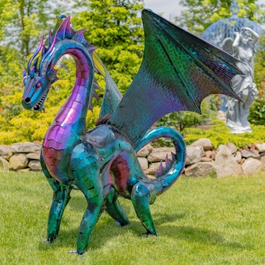 6ft. Giant Metal Dragon Statue - Purple/Teal - Click to enlarge