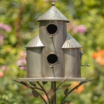 74" Antique Silver Cylinder Triple Birdhouse 74" Antique Silver Cylinder Triple Birdhouse