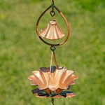 78" Iron Lotus Flower Rain Chain w/Bells - Antique Copper